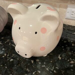White Piggy Bank with Pink Polka Dots